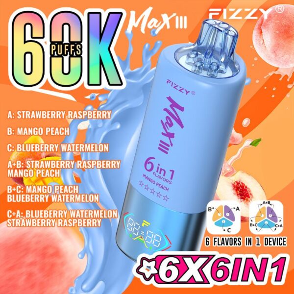 FIZZY MAX III 6in1 flavors 60k 60000 puffs Disposable Vape in EU warehouse