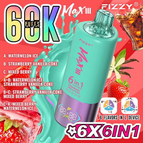 FIZZY MAX III 6in1 flavors 60k 60000 puffs Disposable Vape in EU warehouse