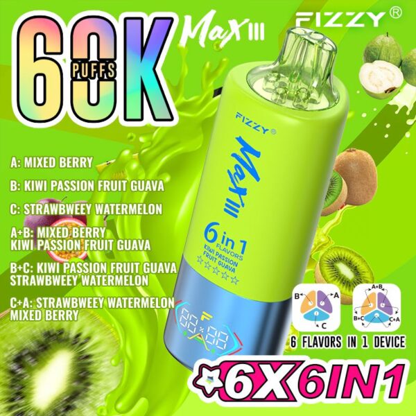 FIZZY MAX III 6in1 flavors 60k 60000 puffs Disposable Vape in EU warehouse