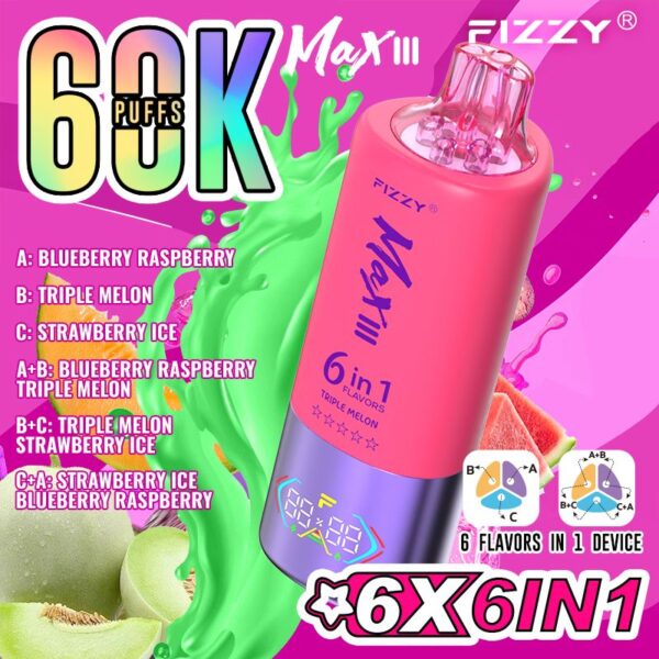 FIZZY MAX III 6in1 flavors 60k 60000 puffs Disposable Vape in EU warehouse