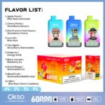 OKSO 60000 Puffs 60K Dual Flavors 2 in 1 Disposable Vape LED Screen E Cigarette Double Tank