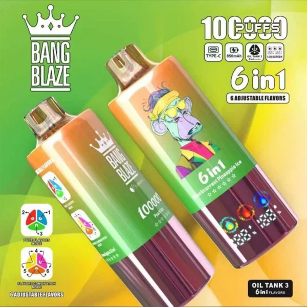 BANG BLAZE 100000 100k puffs 6IN1 Flavors Large puff Vapes
