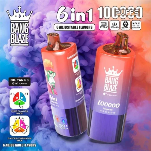 BANG BLAZE 100000 100k puffs 6IN1 Flavors Large puff Vapes