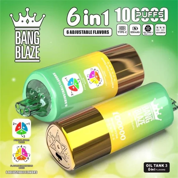 BANG BLAZE 100000 100k puffs 6IN1 Flavors Large puff Vapes