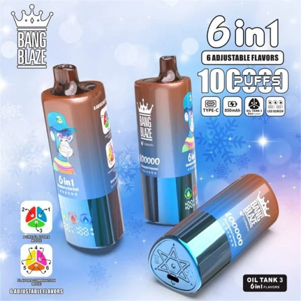 BANG BLAZE 100000 100k puffs 6IN1 Flavors Large puff Vapes