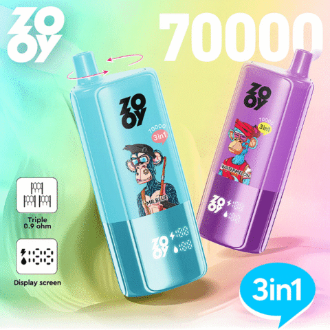 Zooy Triple 70000 70k Puffs 3 in 1 Flavors Disposable Vape with Display Screen