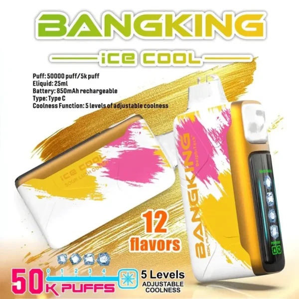 Bang King Ice Cool 50000 50K Puffs Adjustable Ice Level Disposable Vape with LED Screen