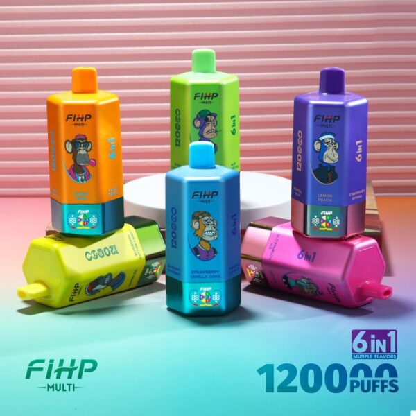 FIHP 120K Puffs 6in1 Multi Flavor Disposable Vape With LED Screen Low Nicotine E-Cigarette
